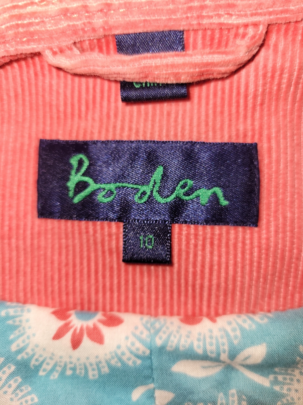Boden Coral/Pink Cordoroy Lined Jacket UK10/US6 EUC - Picture 7 of 10